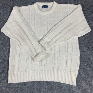 Claybrooke Sweater Mens L White Cable Knit Heavyweight Pullover Acrylic